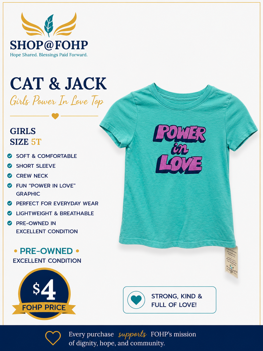 Cat & Jack Girls Power In Love Top