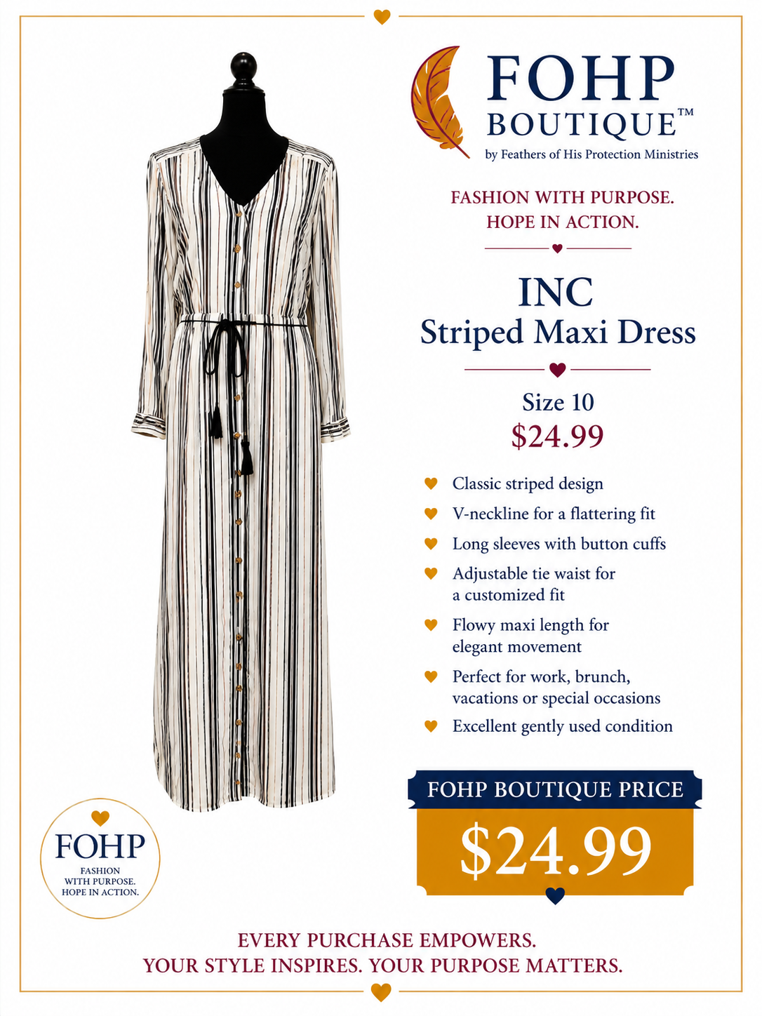 INC Long Sleeve Striped Maxi Dress