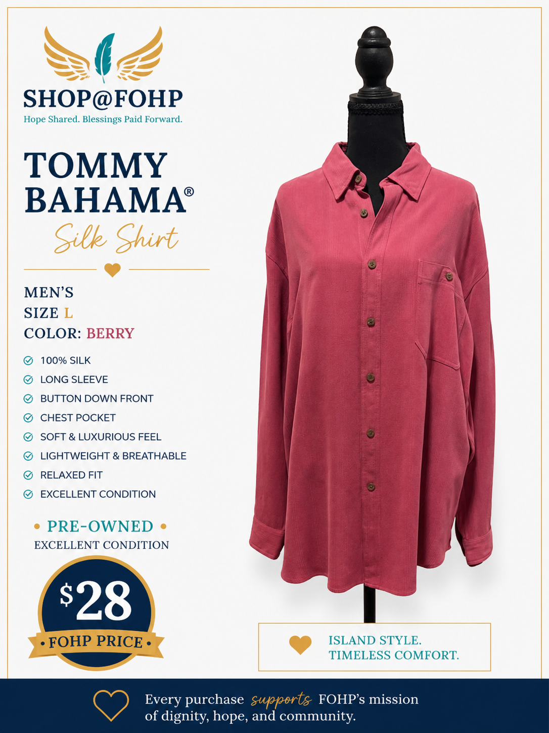 Tommy Bahama Berry Red Silk Shirt