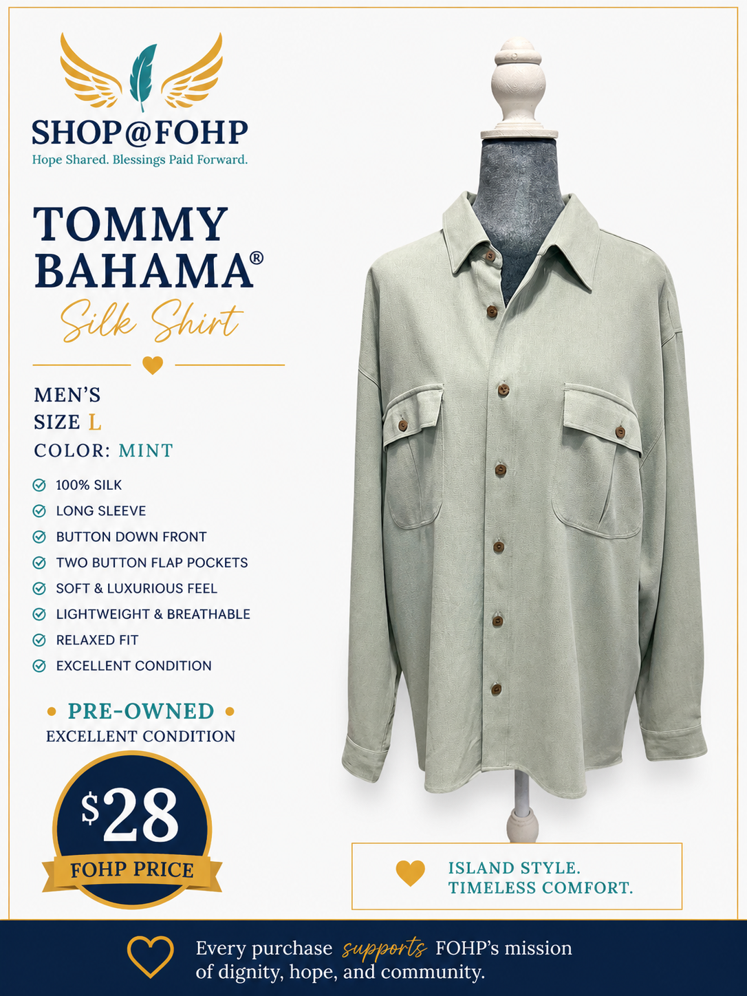 Tommy Bahama Mint Green Silk Shirt
