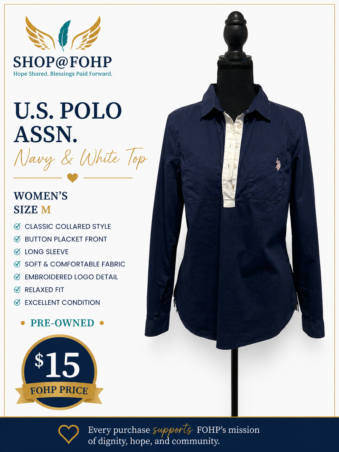 U.S. Polo Assn. Navy & White Top