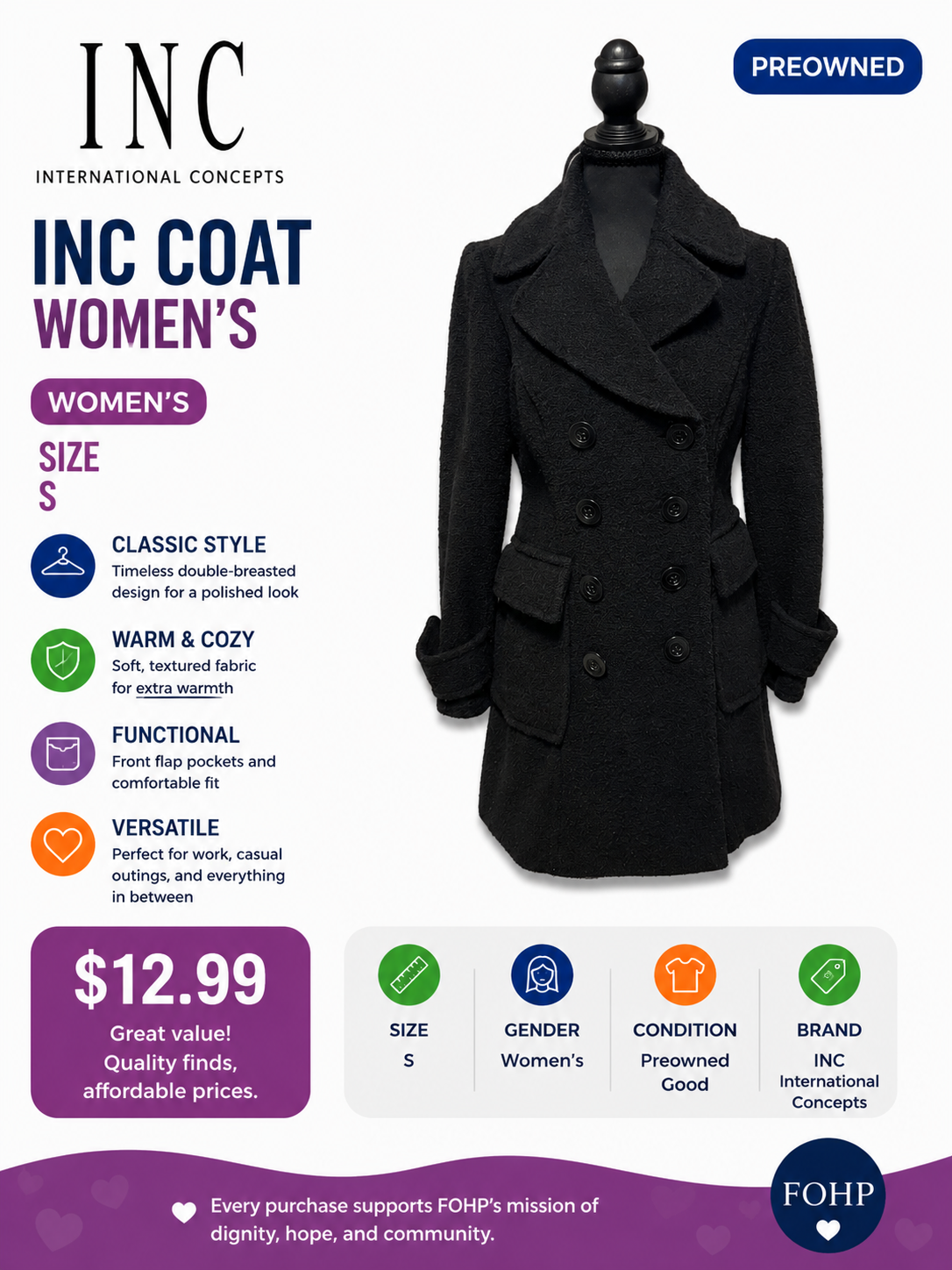 INC Women's Peacoat