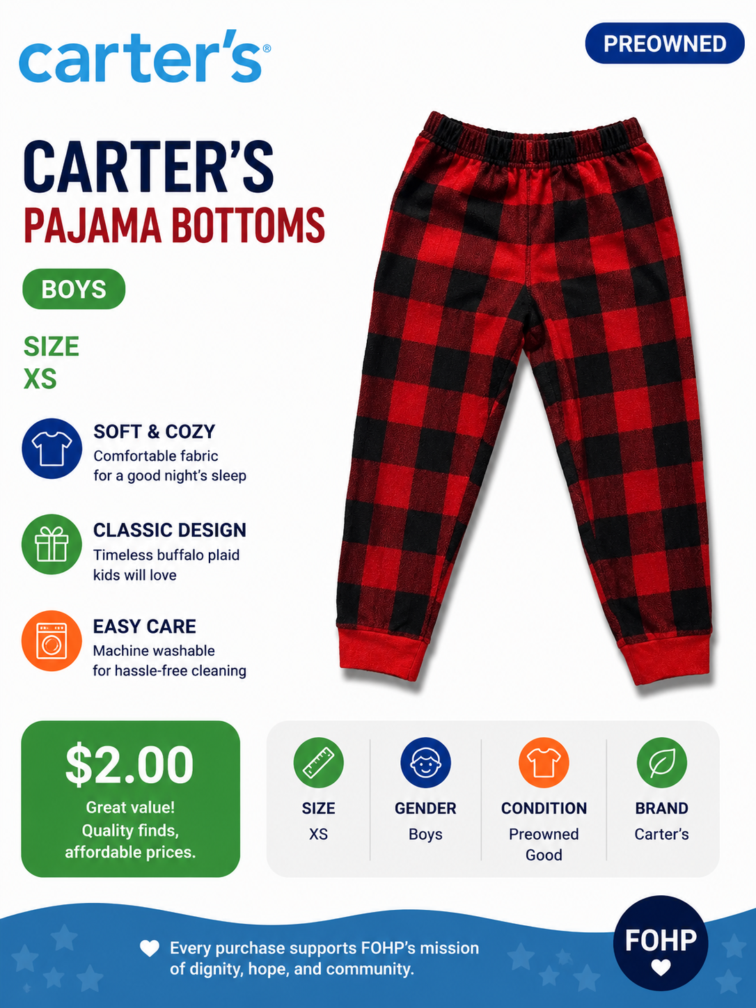 Carter's Boys Plaid Pajama Bottoms