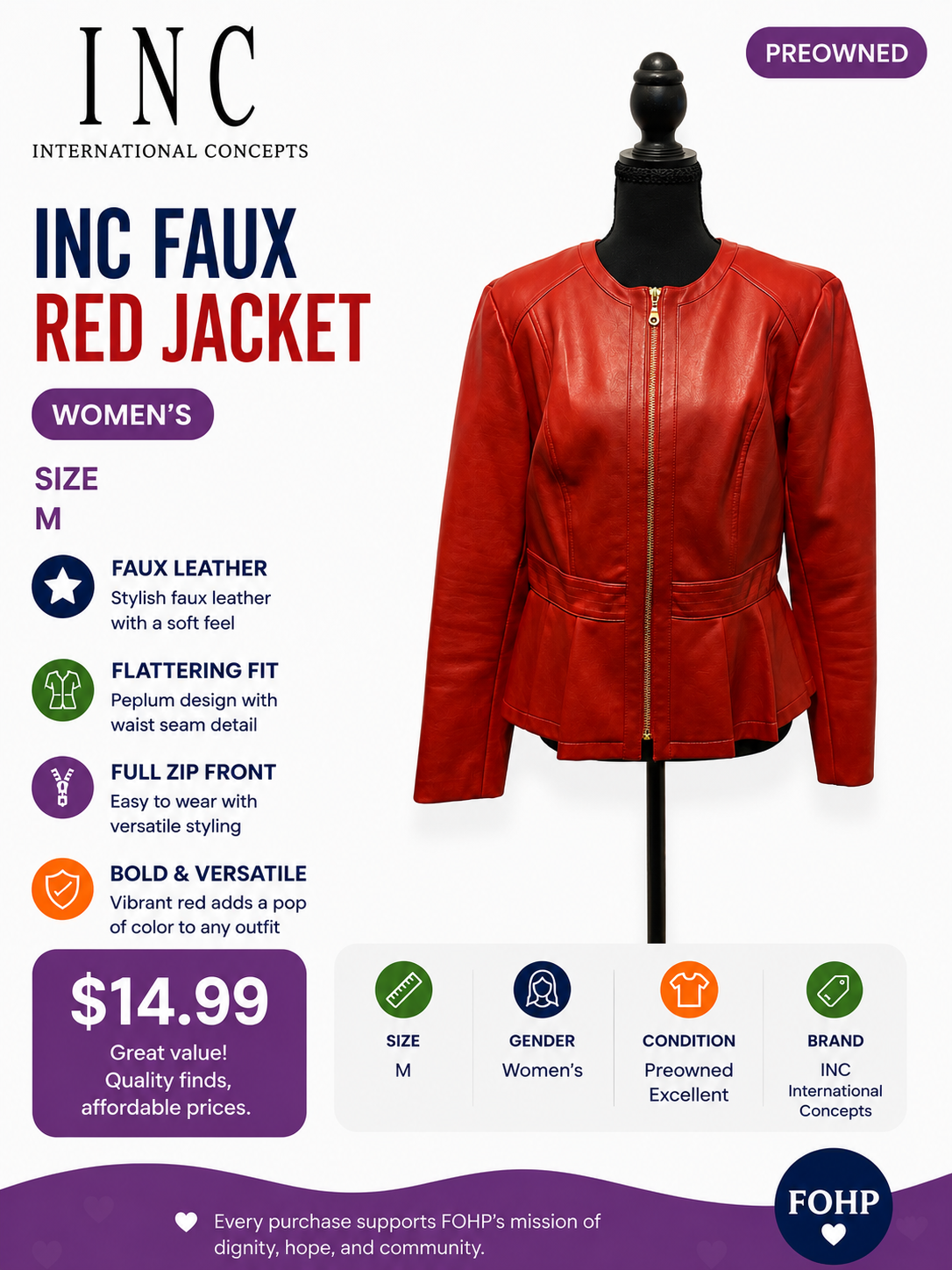 INC Faux Red Jacket