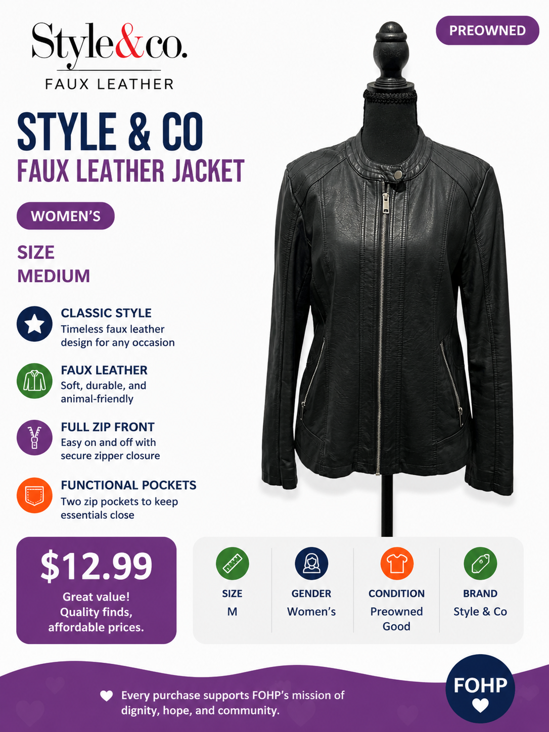 Style & Co Faux Leather Jacket
