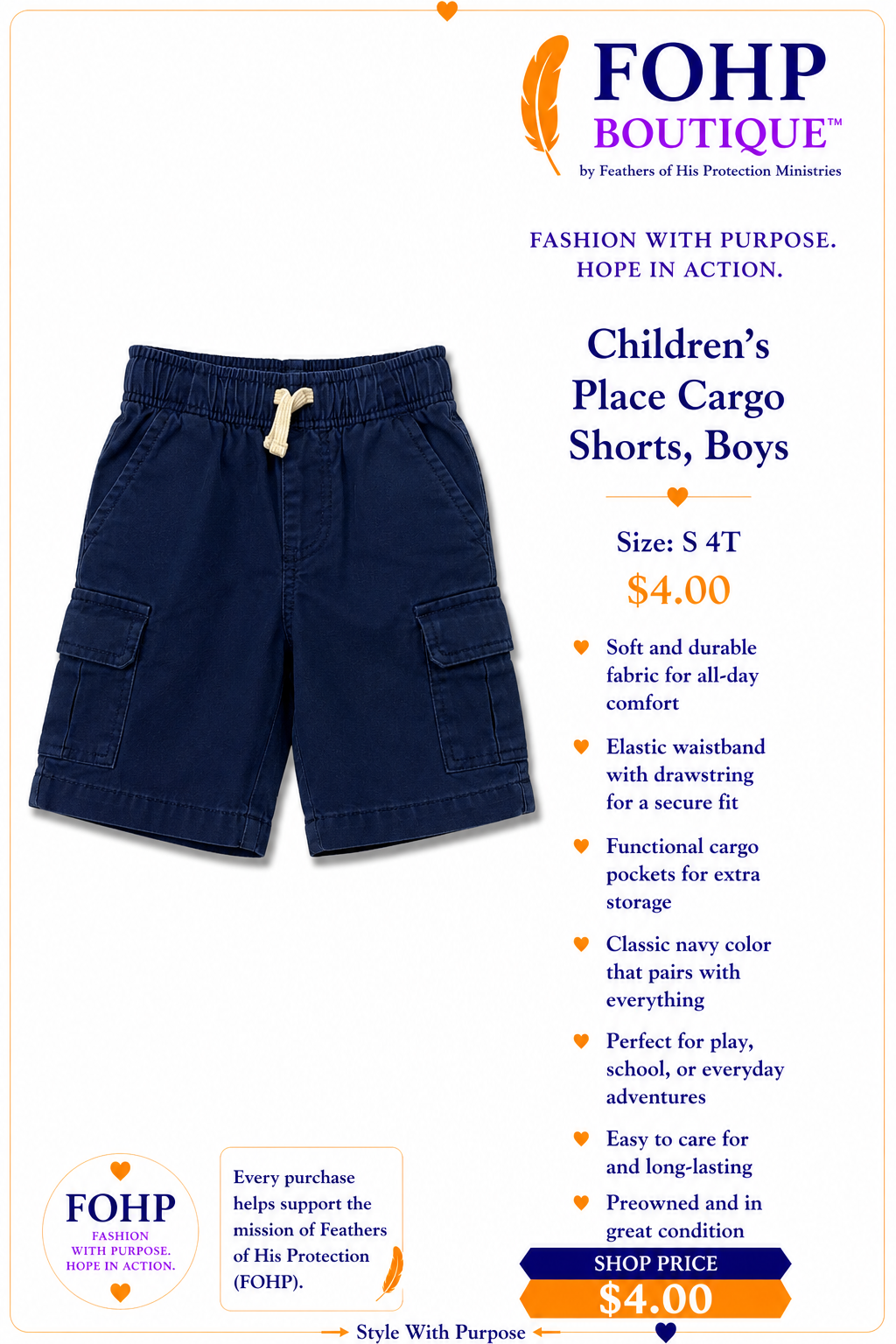 Children's Place Navy Cargo Shorts