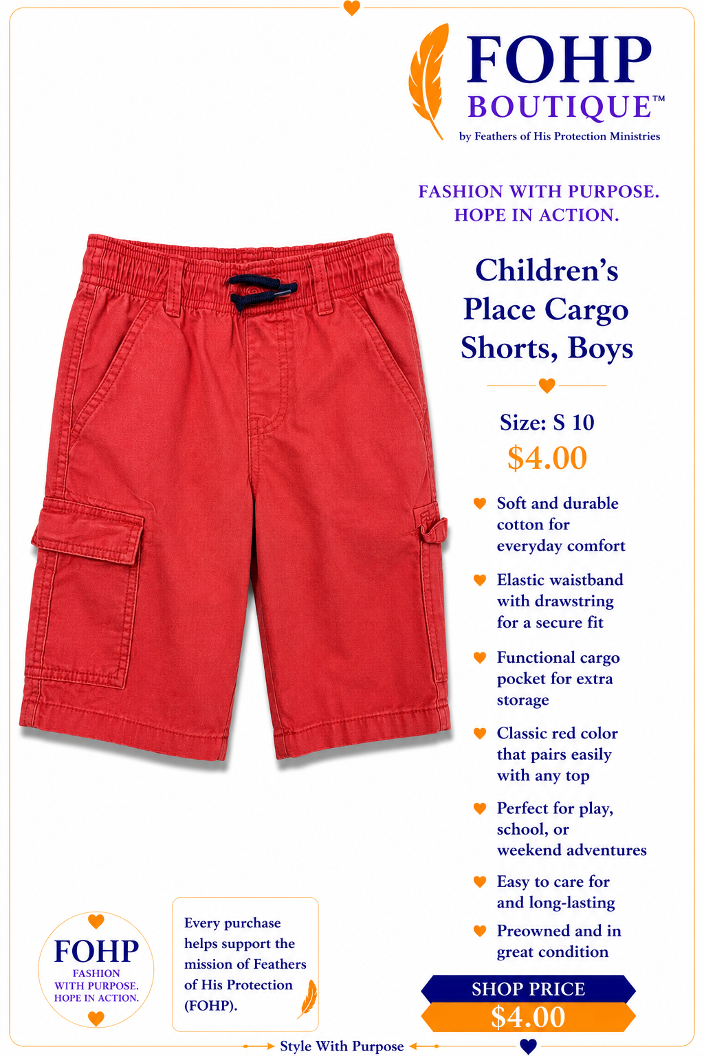 Children's Red Cargo Shorts