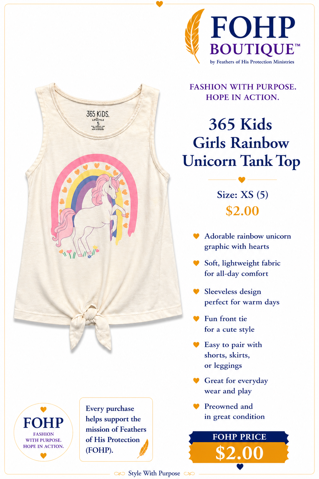 365 Kids Girls Rainbow Unicorn Top