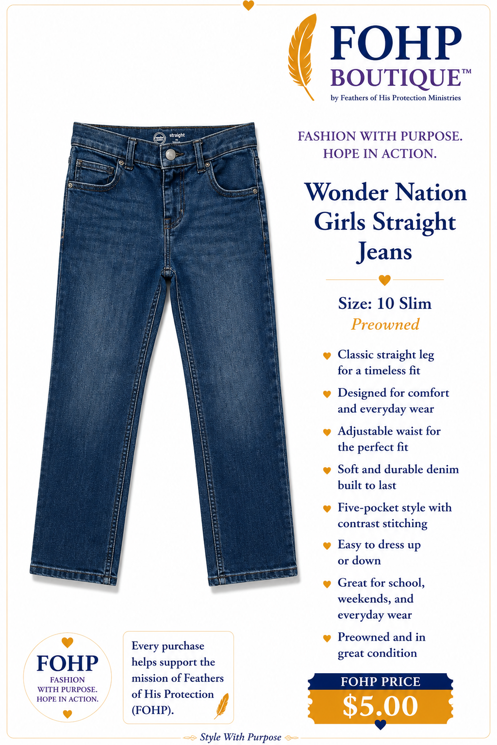 Wonder Nation Girls Straight Jeans