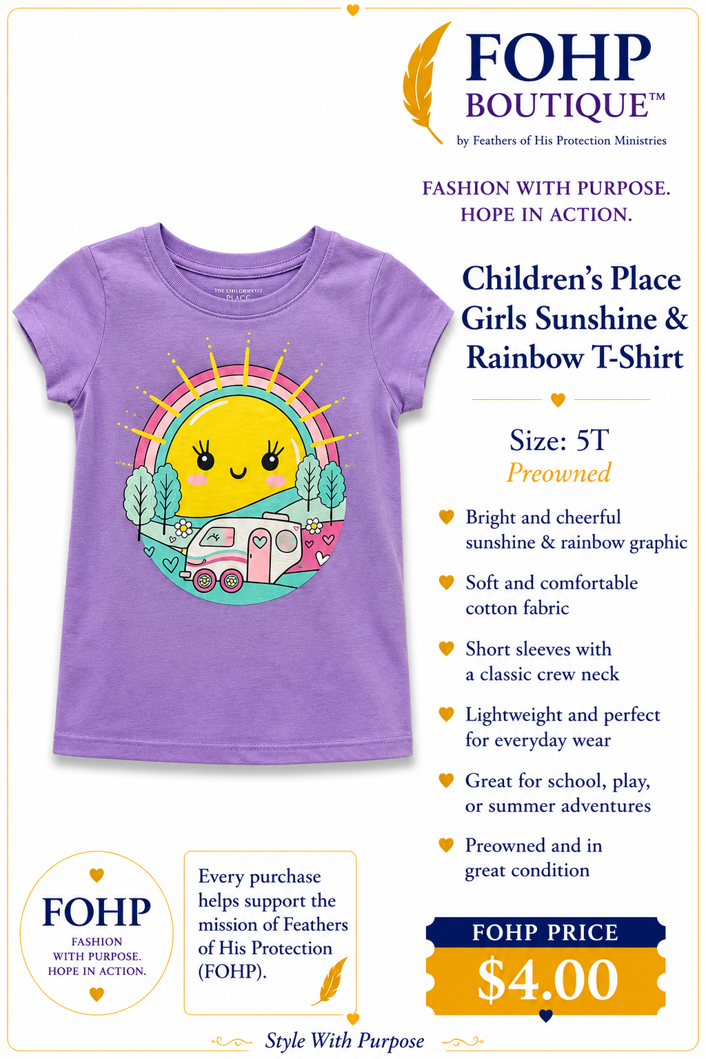 Children's Place Girls Sunshine & Rainbow T-Shirt