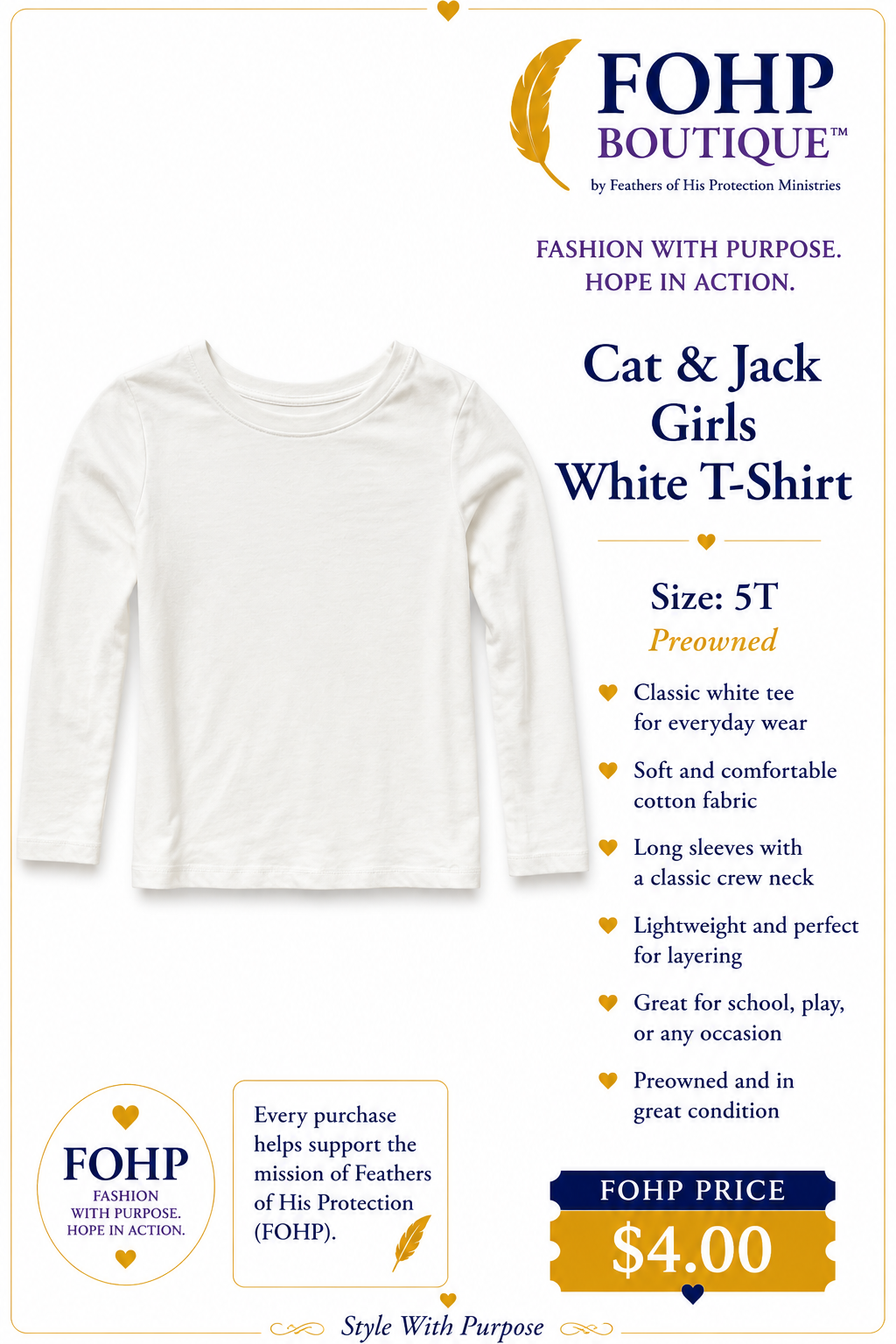 Cat & Jack Girls White T-Shirt