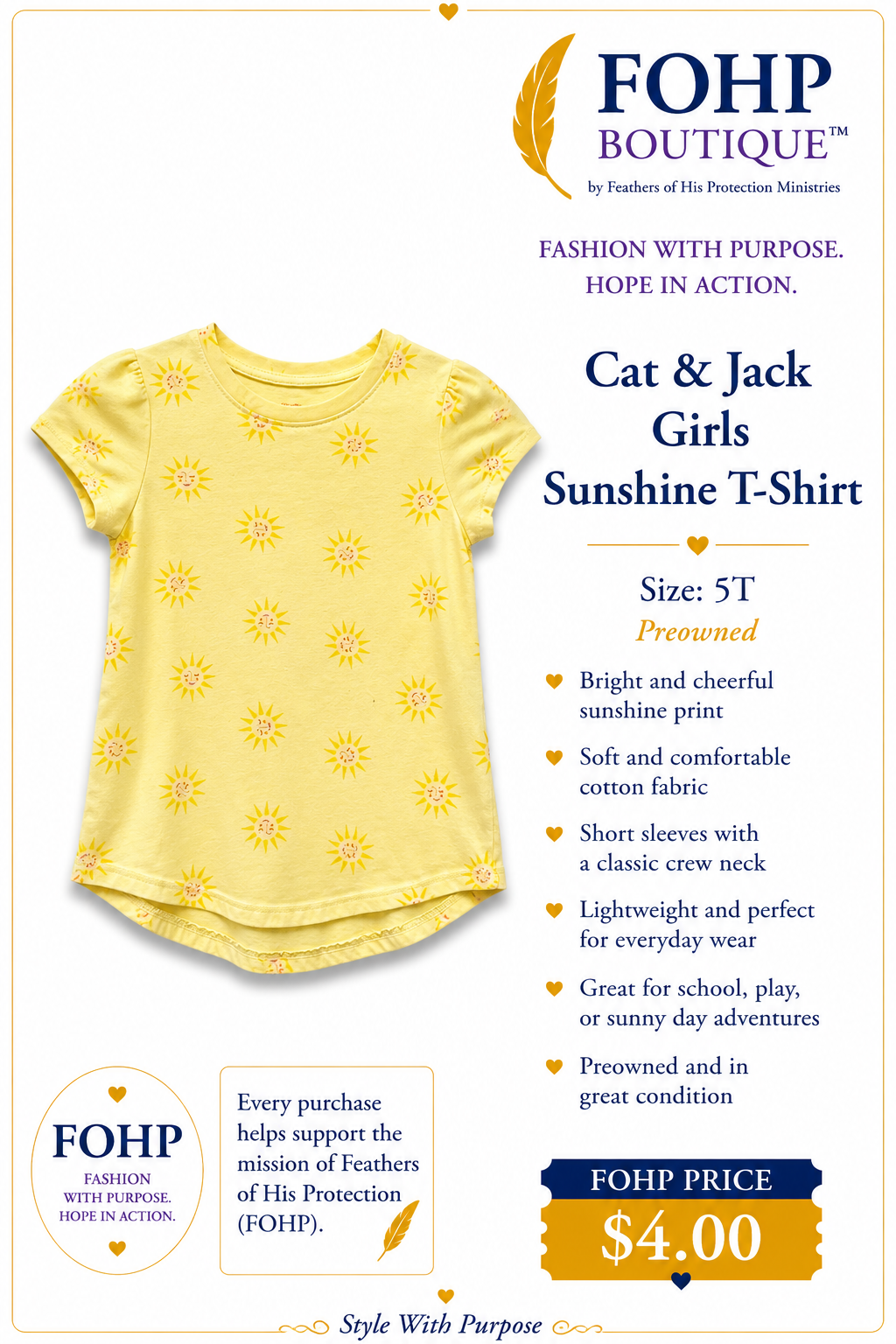 Cat & Jack Girls Sunshine Shirt