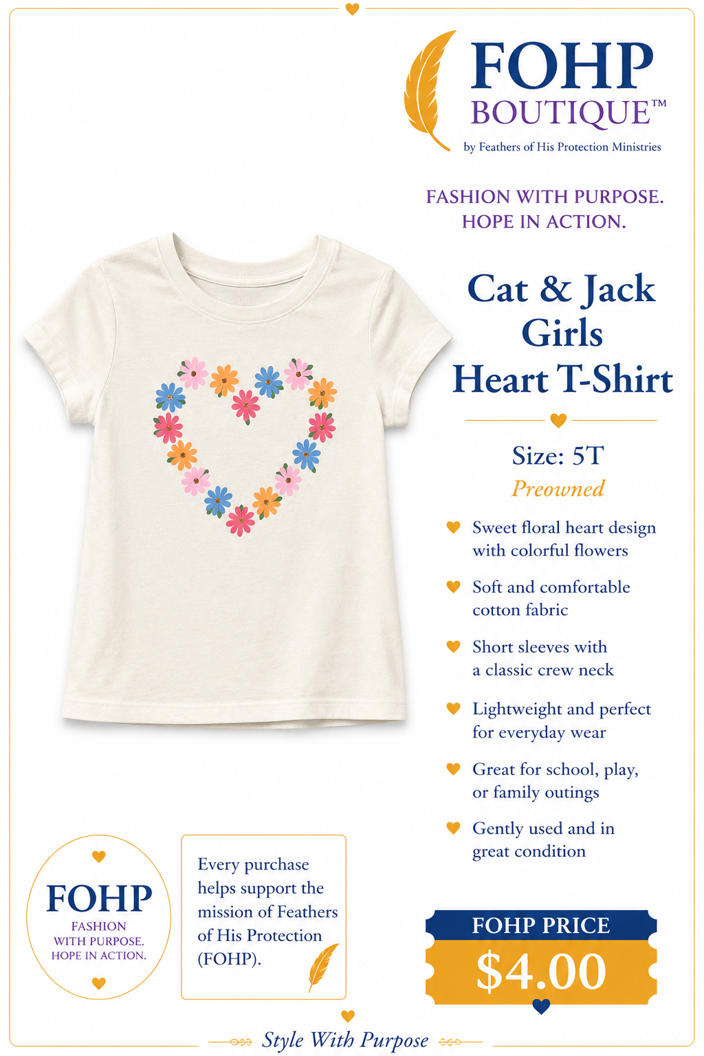 Cat & Jack Girls Heart T-Shirt