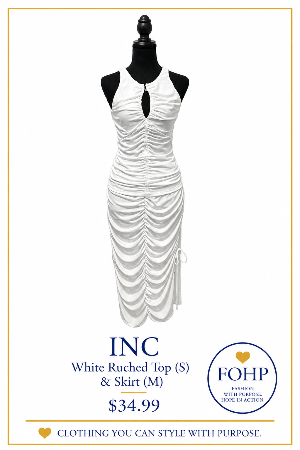 INC White Ruched Skirt & Top