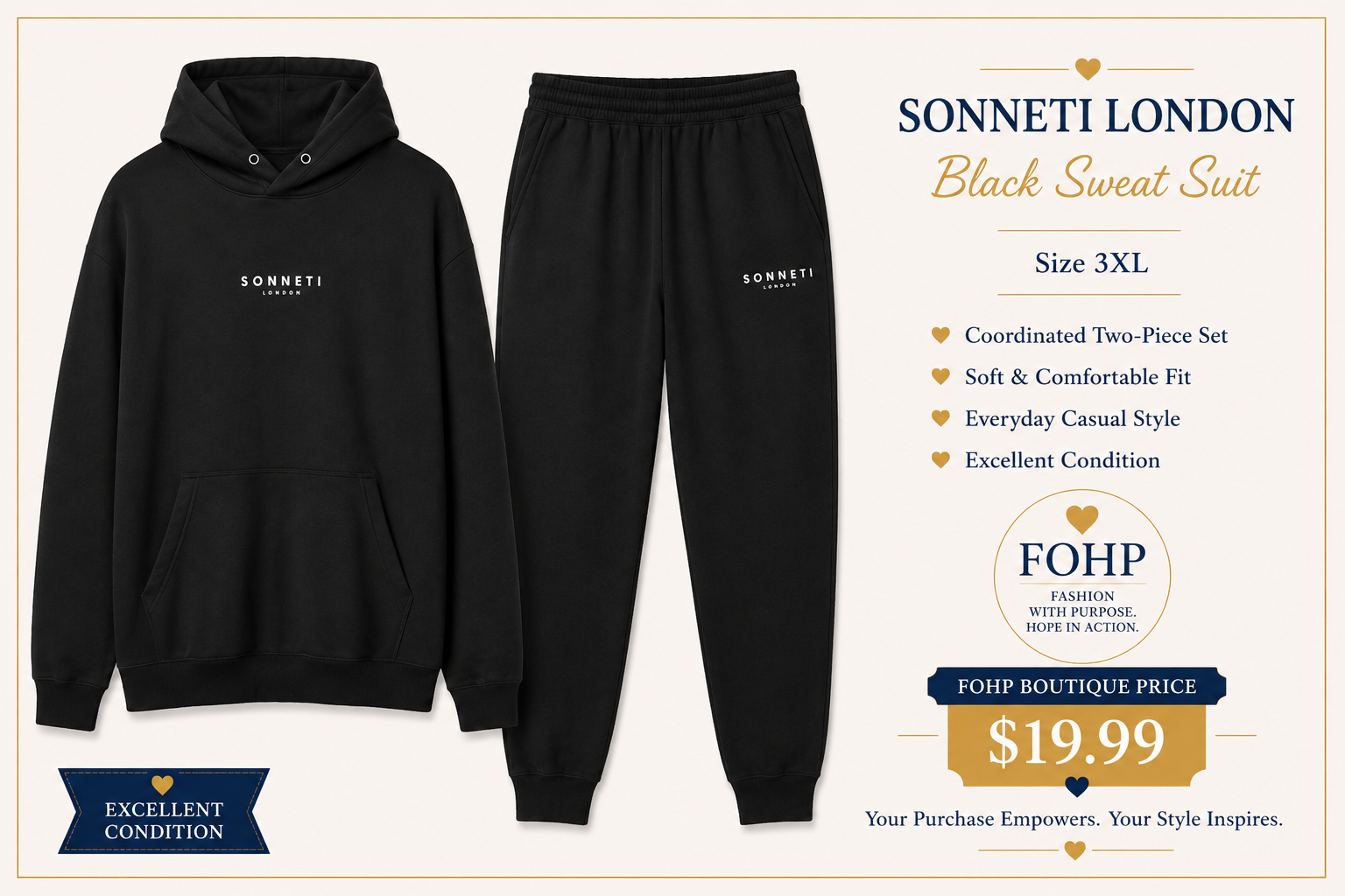 Sonnet London Black Sweat Suit