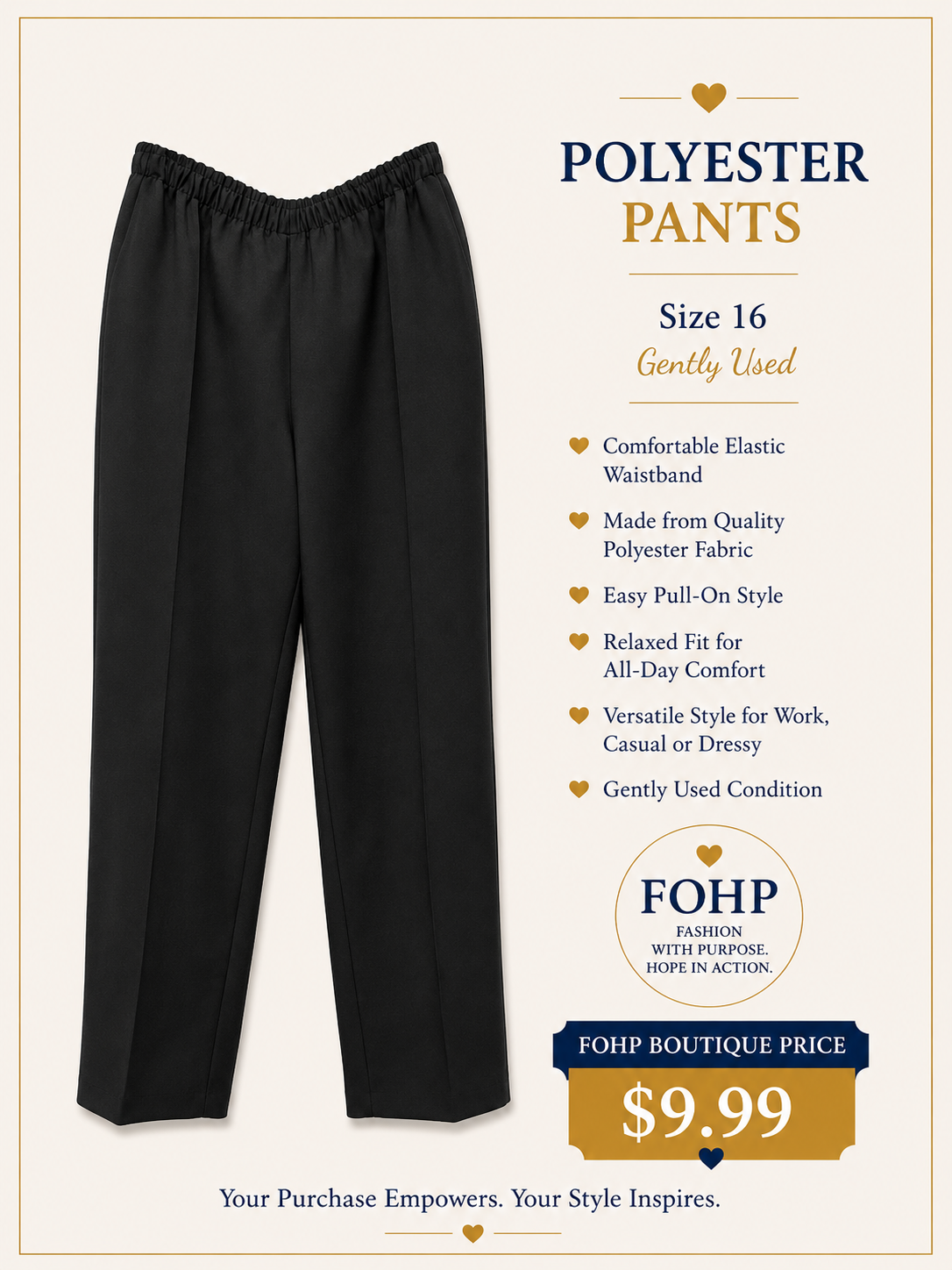 Classic Black Polyester Pants