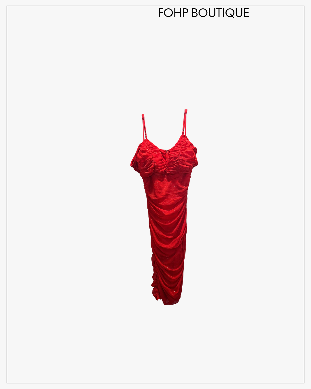 Red Shimmer Ruched Midi Dress