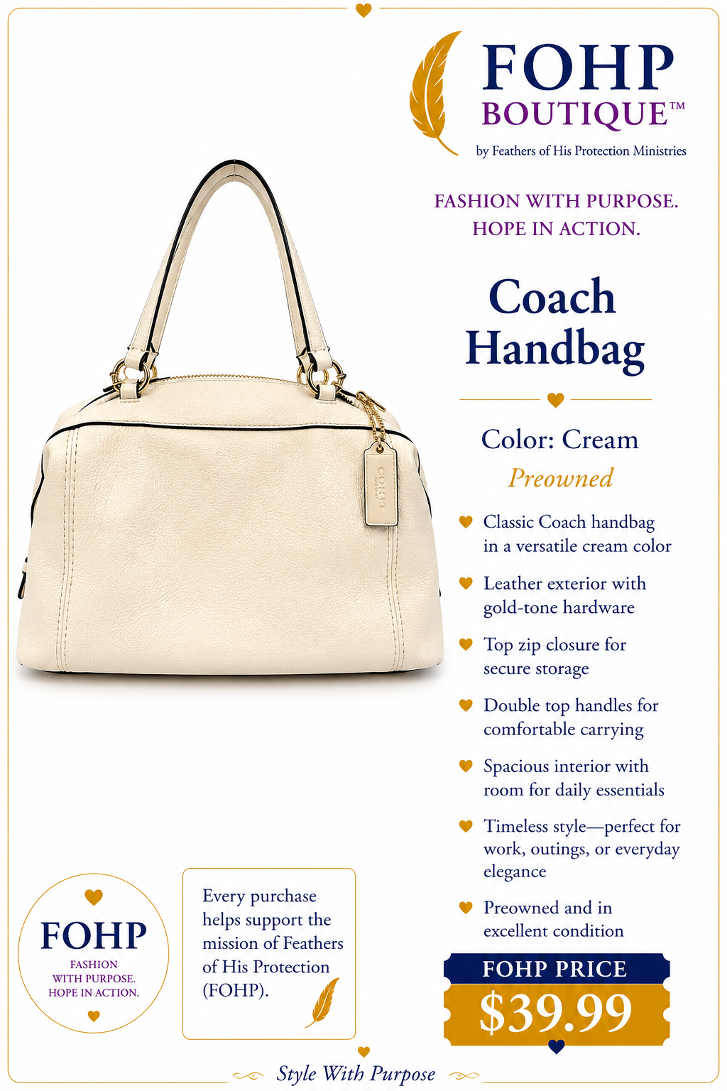 Coach Cream Handbag