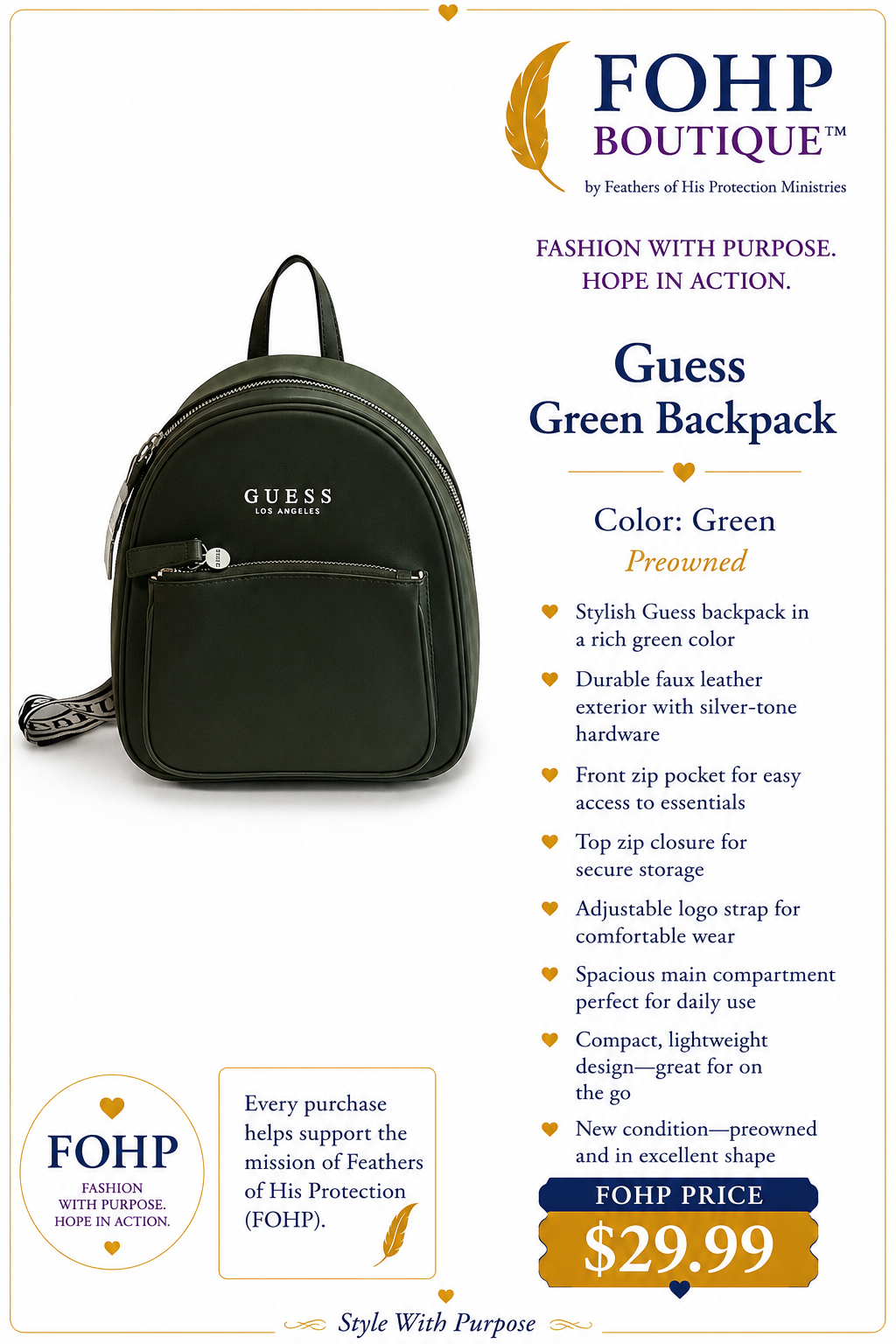 Guess Green Backpack