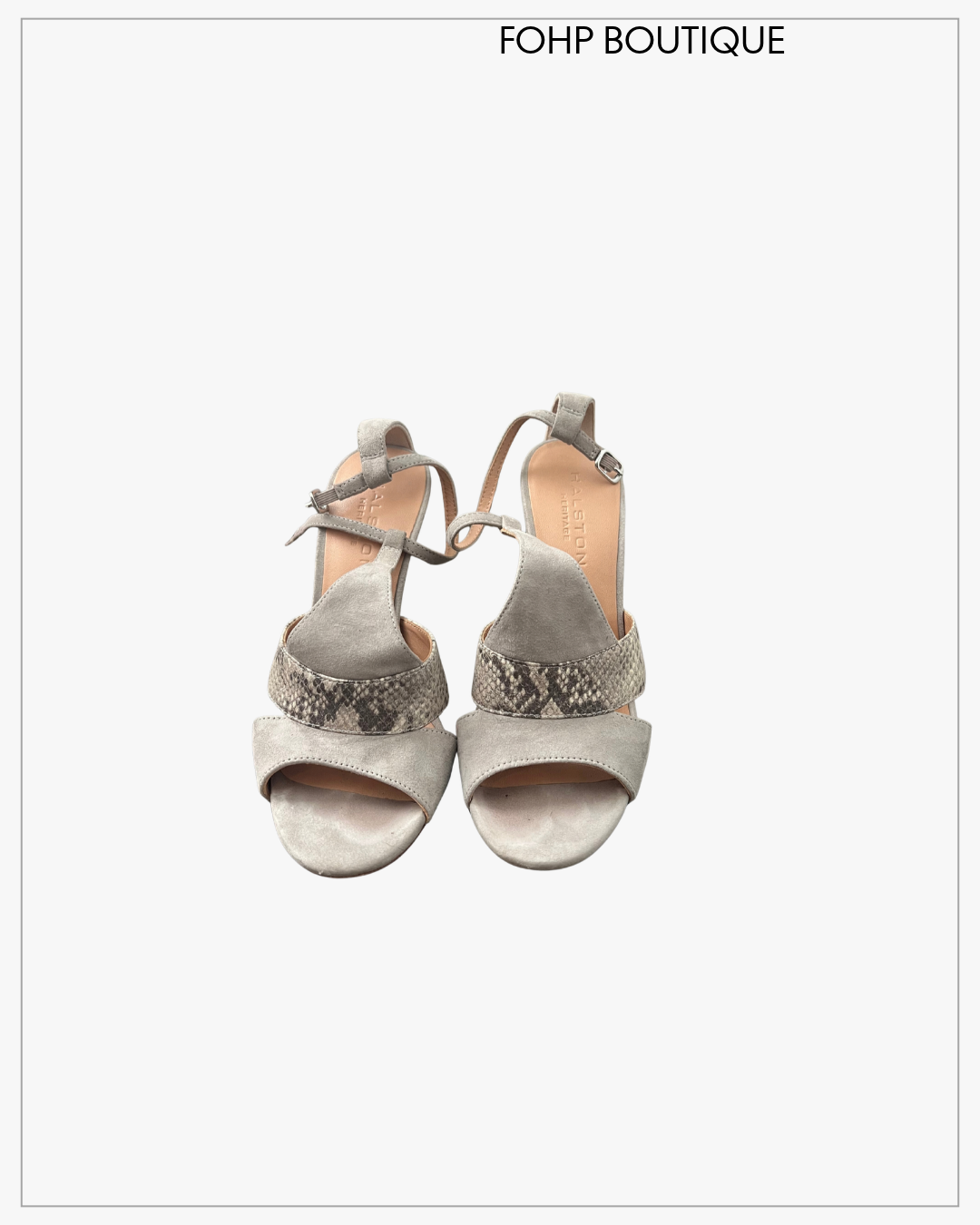 Halston Heritage Gray Suede Snakeskin-Detail Heeled Sandals