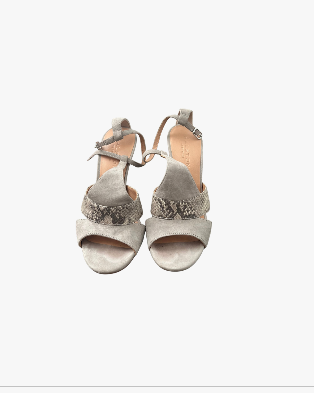 Halston Heritage Gray Suede Snakeskin-Detail Heeled Sandals