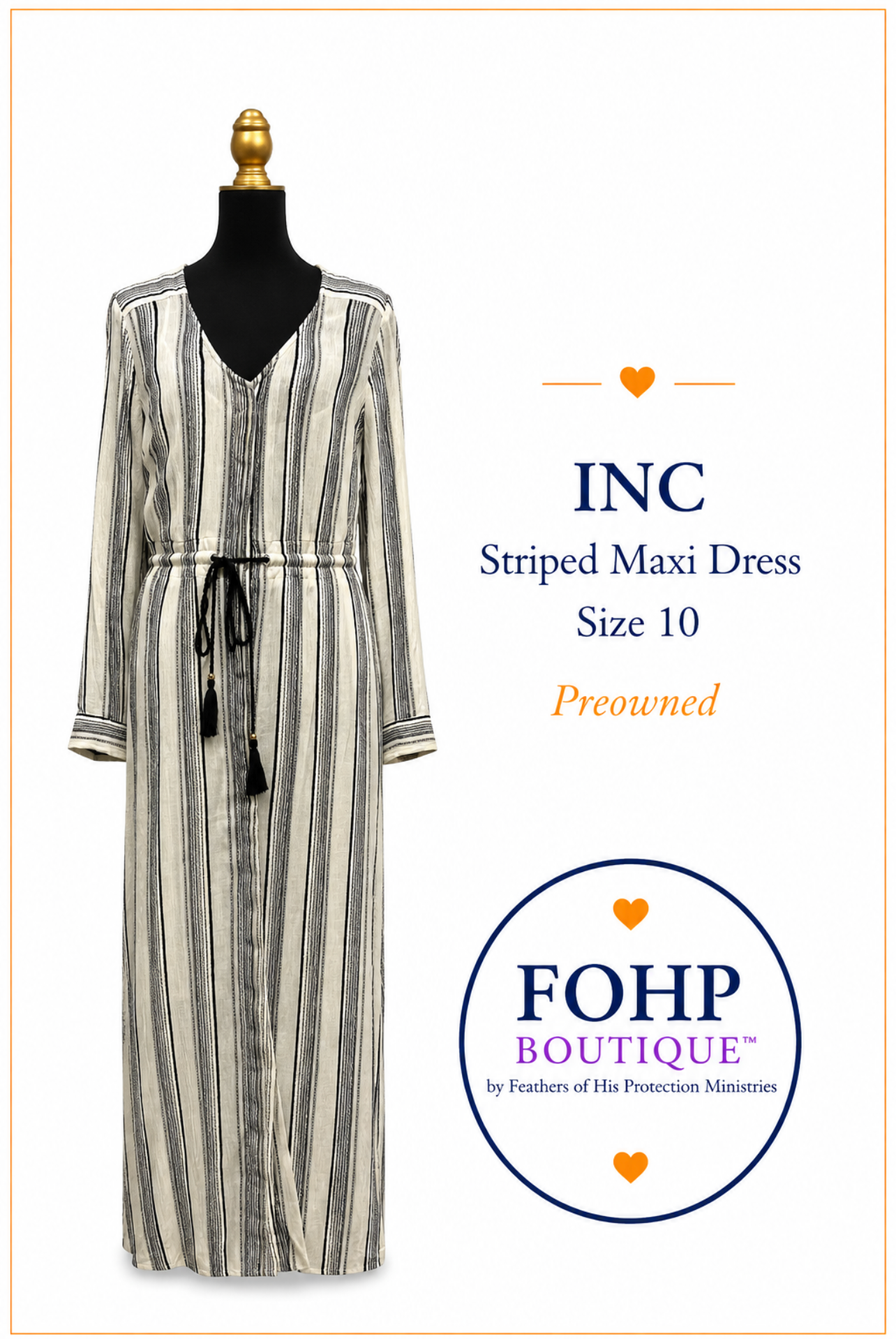 INC Long Sleeve Striped Maxi Dress