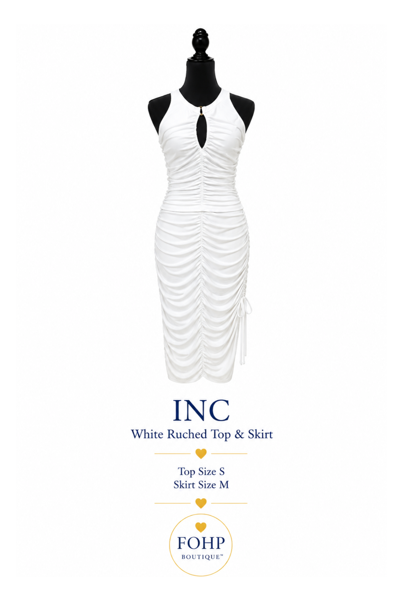 INC White Ruched Skirt & Top