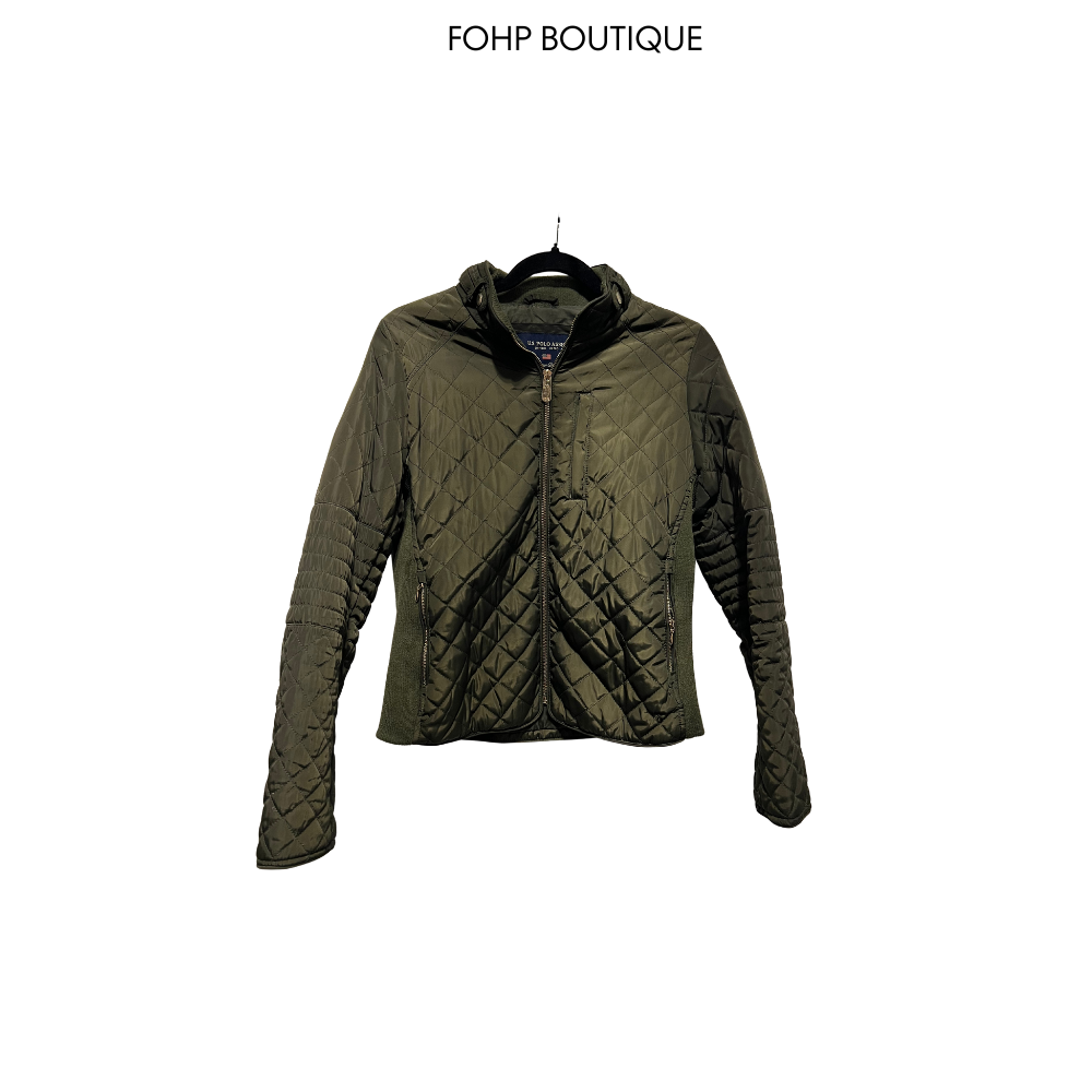 Classic Olive Green Quilted Jacket - M